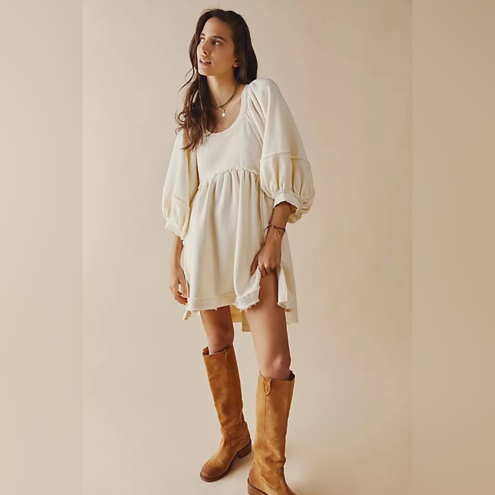 Free People Cream Puff Sleeve Mini Dress